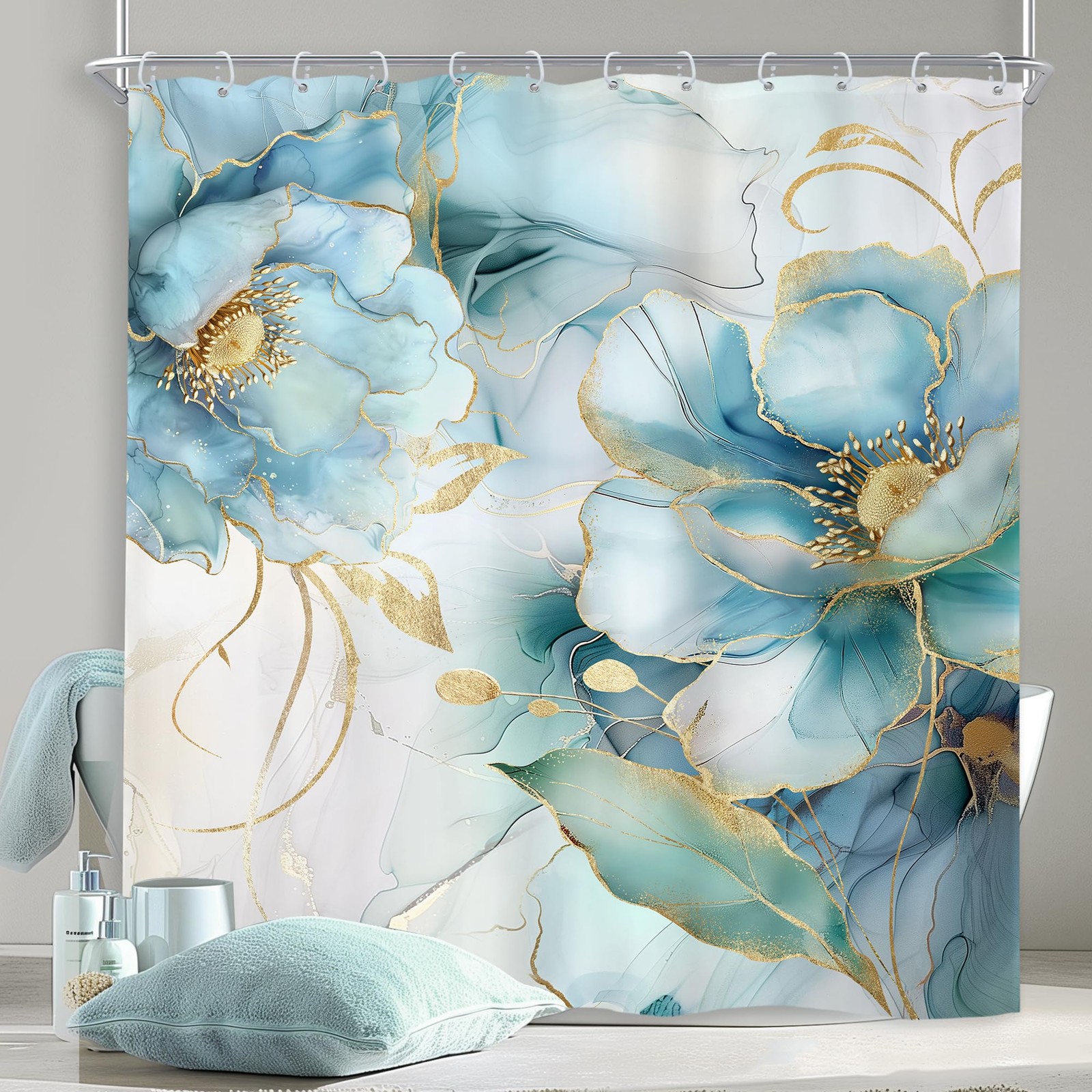 Custom Printed Bath Curtain — custom printed polyester bath curtain detail view