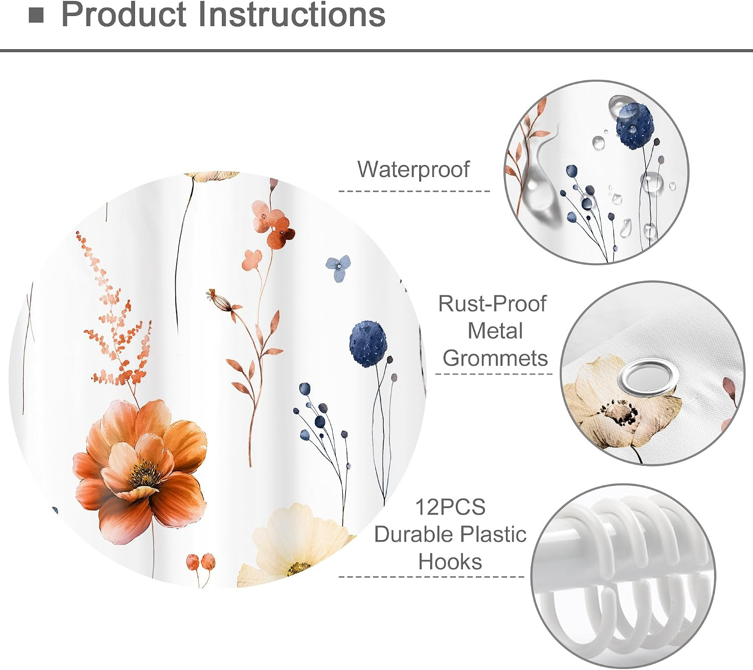 Custom Printed Bath Curtain — custom printed polyester bath curtain detail view