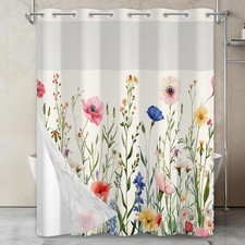 TQUQOBU No Hook Shower Curtain with 71"W x 74"L (Pack of 1), Spring Flowers — custom printed polyester bath curtain