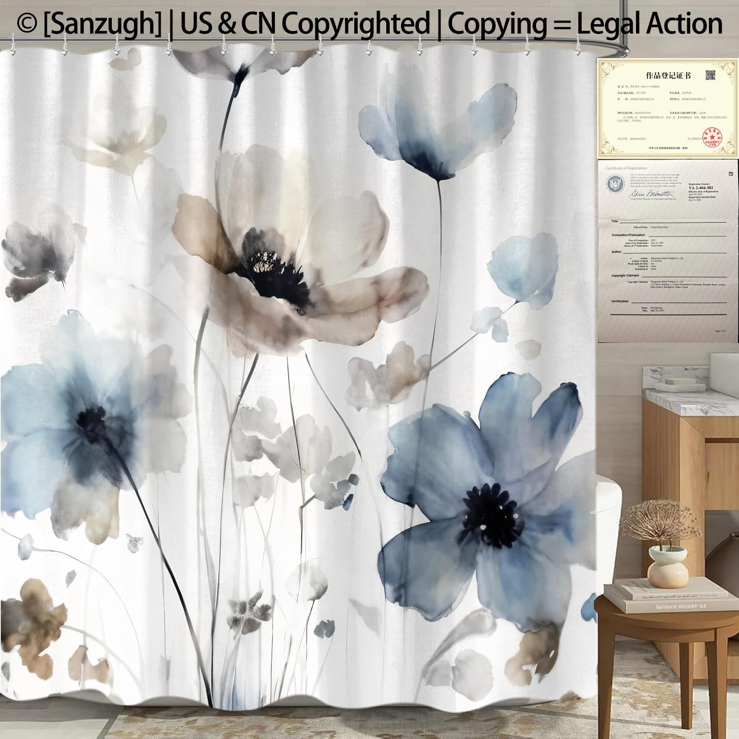Custom Printed Bath Curtain — custom printed polyester bath curtain detail view
