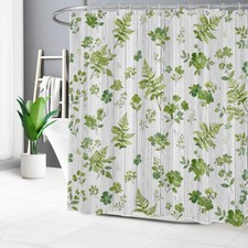 Spring Green Leaves Vintage Botanical Shower Curtain Set for Bathroom Decor — custom printed polyester bath curtain