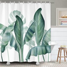 Modern Style Leaf Fabric Shower Curtain Extra Long Curtains Bathroom Waterproof — custom printed polyester bath curtain