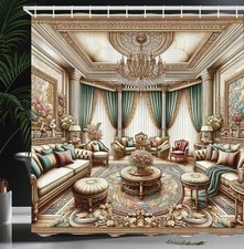Shower Curtain, Posh Scene of a Ritzy Room Rich Looking Realistic Painting Th... — custom printed polyester bath curtain