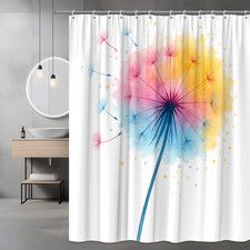 Colorful Floral Dandelion Shower Curtain - Watercolor Design — custom printed polyester bath curtain