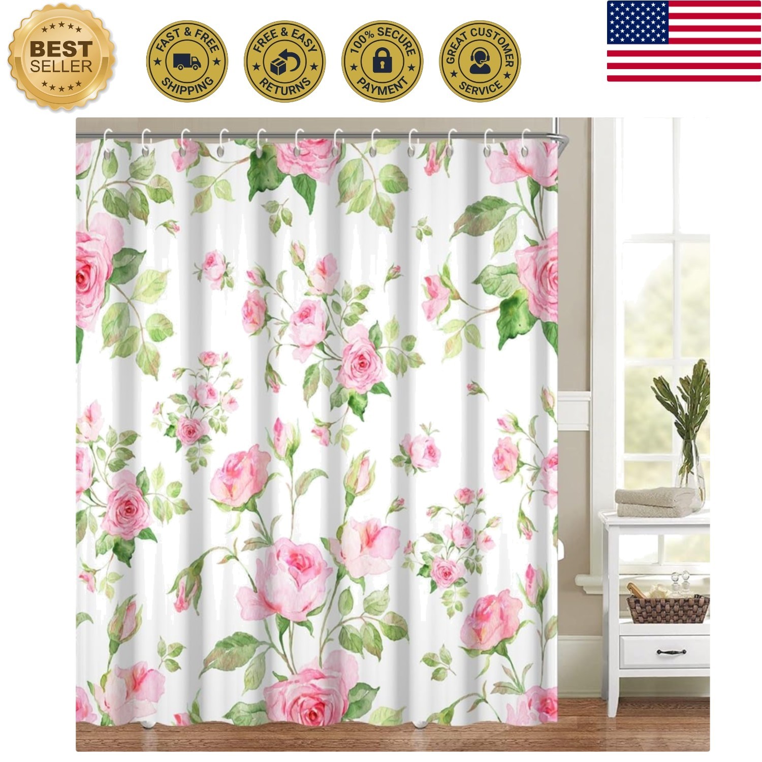 Custom Printed Bath Curtain — custom printed polyester bath curtain