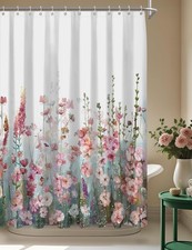 Colorful Flowers Shower Curtain for Bathroom Pink Floral Romantic Wildflower — custom printed polyester bath curtain