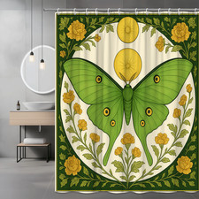 Green Floral Butterfly Shower Curtain for Modern Bathrooms — custom printed polyester bath curtain