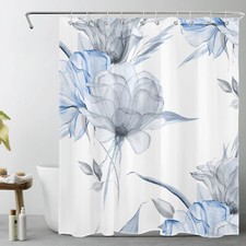 Country Style Grey Leaf Blue Wildflower Shower Curtain Bathroom Accessories Set — custom printed polyester bath curtain