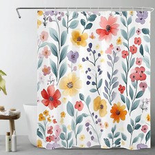 Watercolor Plant Yellow and Pink Floral Shower Curtain Set for Bathroom Decor — custom printed polyester bath curtain