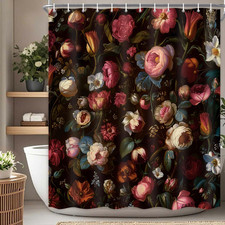 Drgilau Floral Shower Curtain Black Boho Flower Shower Curtains Vintage Floral — custom printed polyester bath curtain