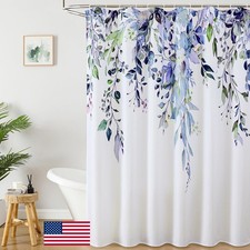 Colorful Star Green Eucalyptus Floral Shower Curtain with Hooks 72x78 — custom printed polyester bath curtain