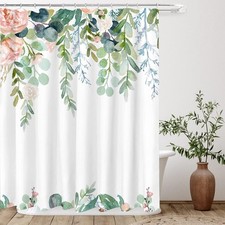 Tititex Aesthetic Blooming 72"W x 84"L (Pack of 1), Green Leaves — custom printed polyester bath curtain