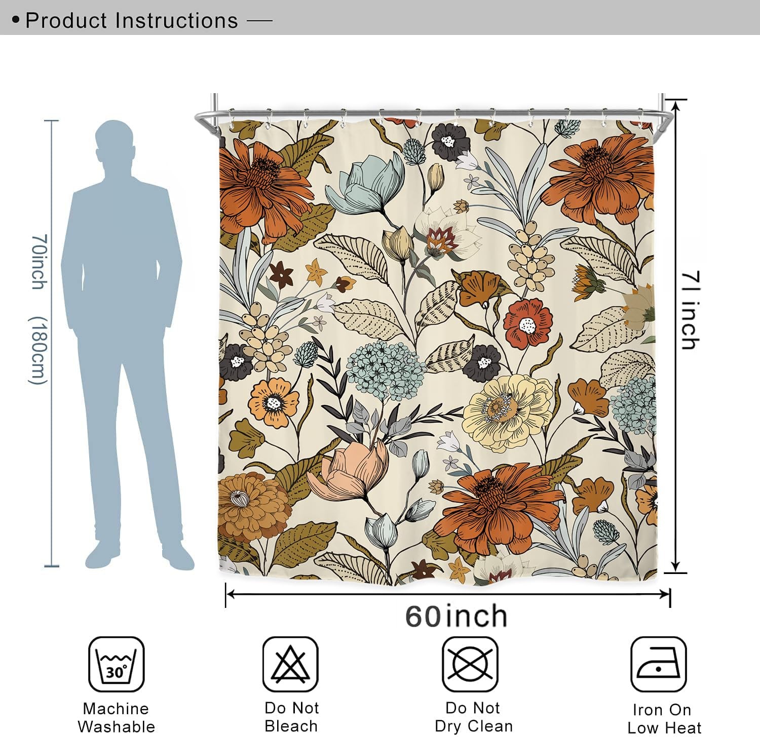 Custom Printed Bath Curtain — custom printed polyester bath curtain detail view