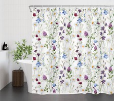 Daisy Floral Botanical Purple Flower Shower Curtain Bathroom Accessories Set — custom printed polyester bath curtain