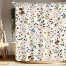 Vintage Floral Long Rustic Spring Wildflower Bathroom Shower Curtain Set — custom printed polyester bath curtain