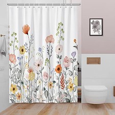 Flower Shower Curtain, Fabric Shower Curtain, Floral Plants Shower Curtains — custom printed polyester bath curtain