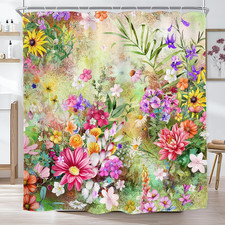 Floral Flower Cute Wildflower Shower Curtain Colorful Summer 72Wx72L Inch — custom printed polyester bath curtain