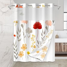 White Floral No Hook Washable Shower Curtain with Snap In Liner 71x74 In Set — custom printed polyester bath curtain