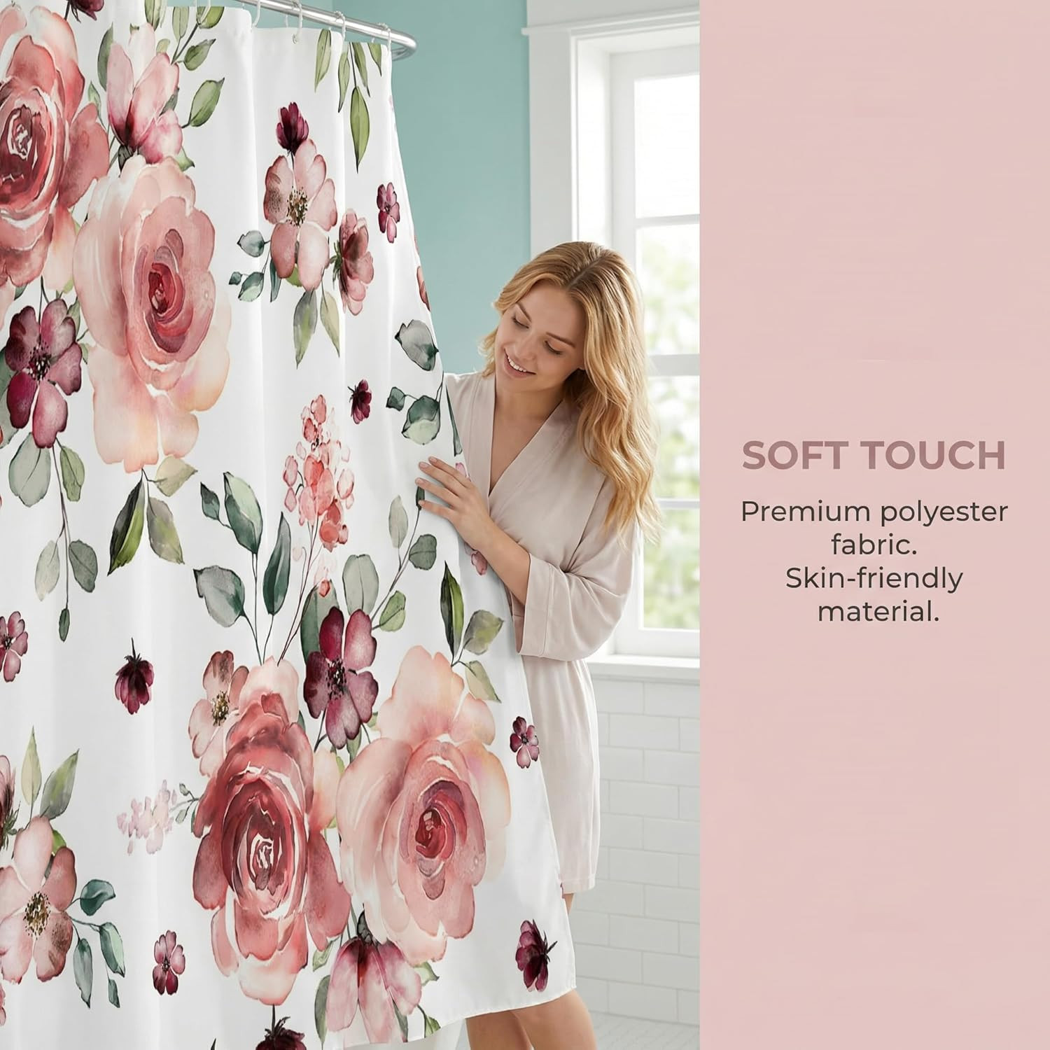 Custom Printed Bath Curtain — custom printed polyester bath curtain detail view