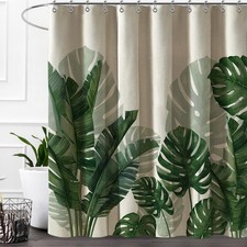 Linen Shower Curtain Tropical Green Leaf Shower Curtains Botanical Banana — custom printed polyester bath curtain