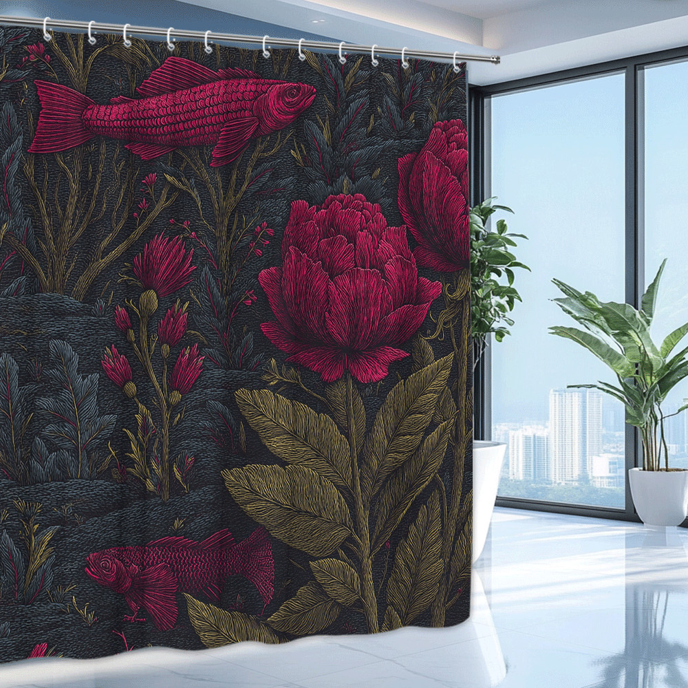 Custom Printed Bath Curtain — custom printed polyester bath curtain detail view