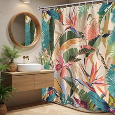 Tropical Colorful Palm Leaf Shower Curtain Waterproof Decor 70x84 Inches — custom printed polyester bath curtain