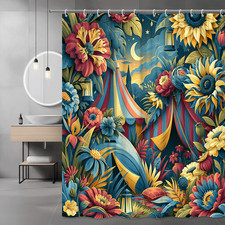 Boho Floral Circus Tent Shower Curtain Moon Lanterns — custom printed polyester bath curtain