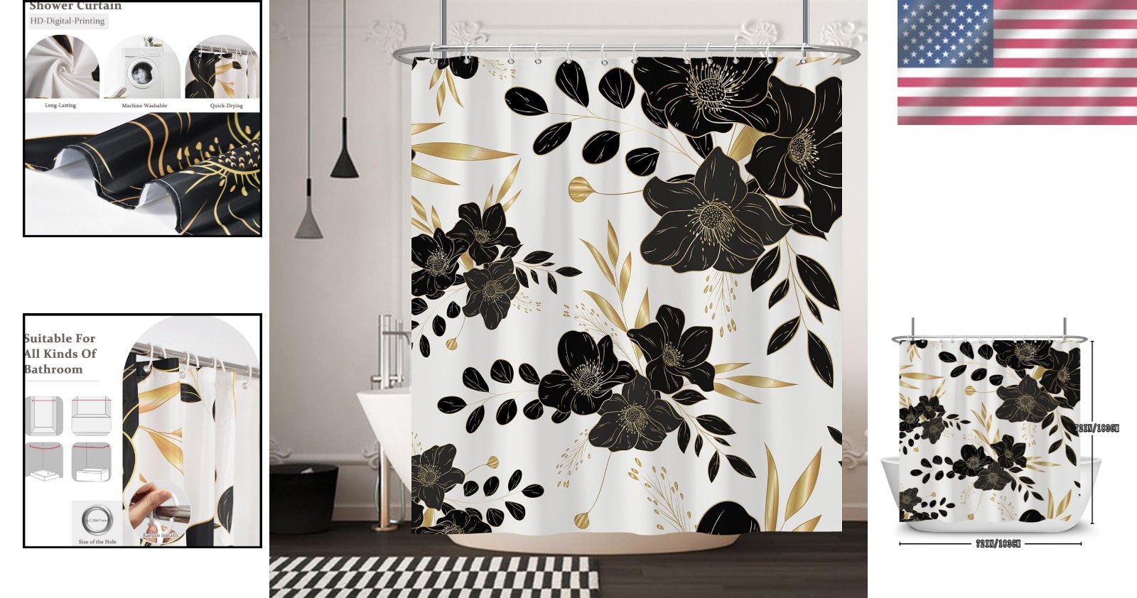 Custom Printed Bath Curtain — custom printed polyester bath curtain detail view
