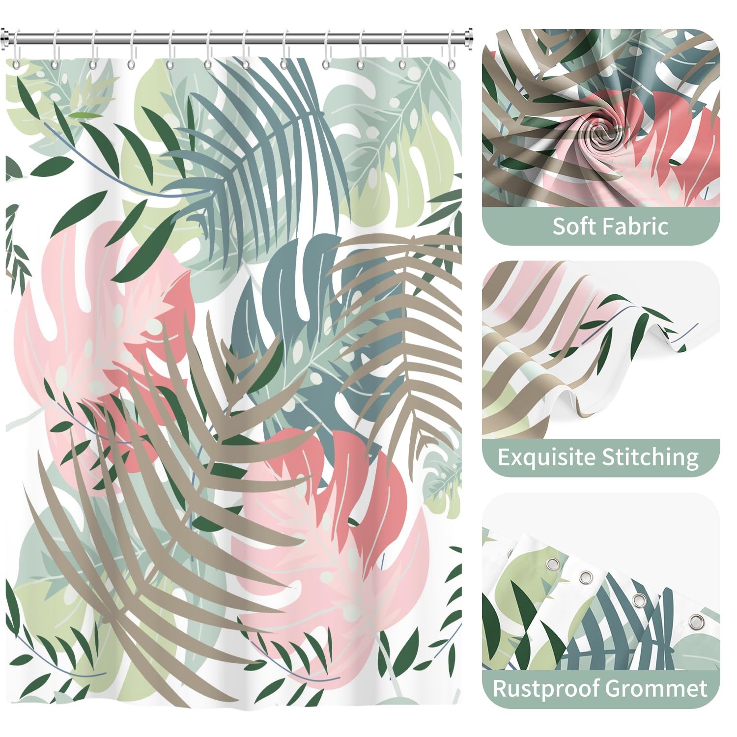Custom Printed Bath Curtain — custom printed polyester bath curtain detail view