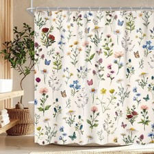 Vintage Floral Beige Wildflower Plant Herbs Bathroom Shower Curtain Set — custom printed polyester bath curtain