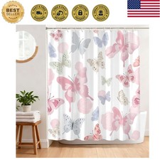 Romantic Butterfly Shower Curtain, Soft Pastel Romantic Decor, Butterfly Prin... — custom printed polyester bath curtain