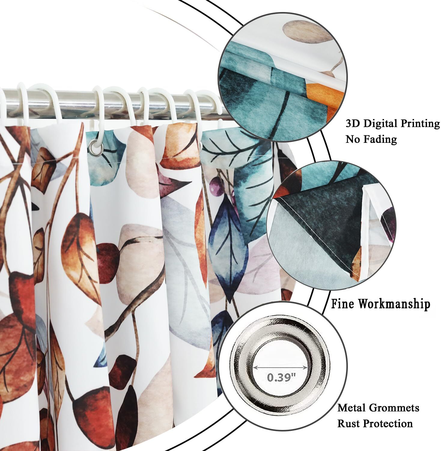 Custom Printed Bath Curtain — custom printed polyester bath curtain detail view