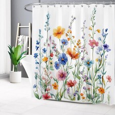 Plant Green Leaf Country Colorful Flower Shower Curtain Bathroom Accessories Set — custom printed polyester bath curtain