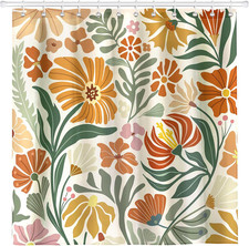 Boho Flower Polyester Shower Curtain, Farmhouse, 72×72 Inch — custom printed polyester bath curtain