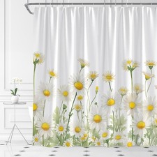 White Daisy Floral Shower Curtain Farmhouse Flower Spring Rustic Blossom Fabr... — custom printed polyester bath curtain