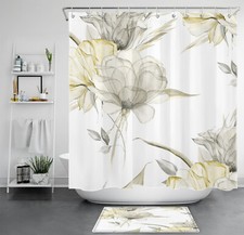 Rustic Plant Grey Leaf Yellow Wildflower Shower Curtain Bathroom Accessories Set — custom printed polyester bath curtain