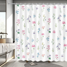 Watercolor Floral Shower Curtain Spring Boho Plant Bath Curtain | 100% Polyester — custom printed polyester bath curtain