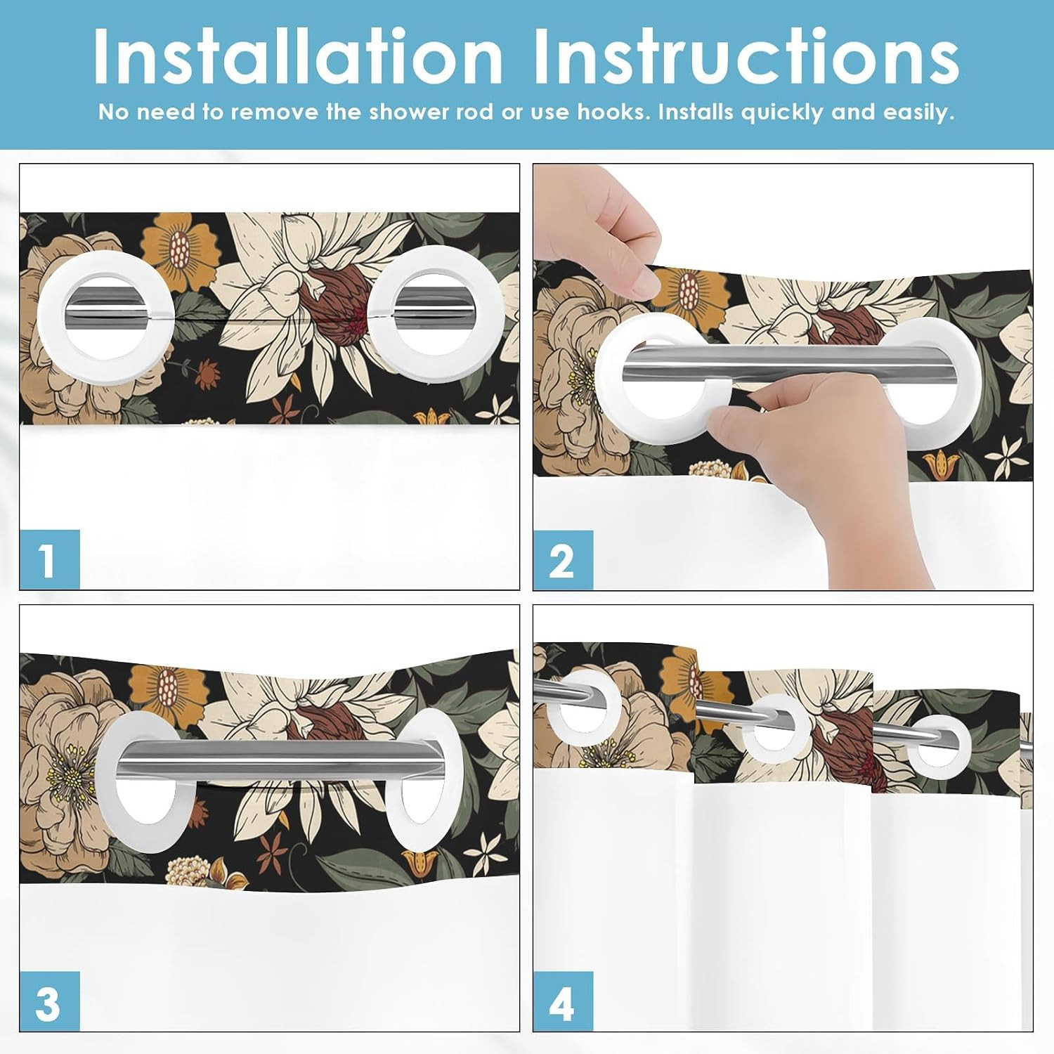 Custom Printed Bath Curtain — custom printed polyester bath curtain detail view