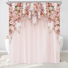 Bridal Floral Elegant Shower Curtain Decor 12 Pack Hooks Fits 72Wx72H Inch — custom printed polyester bath curtain