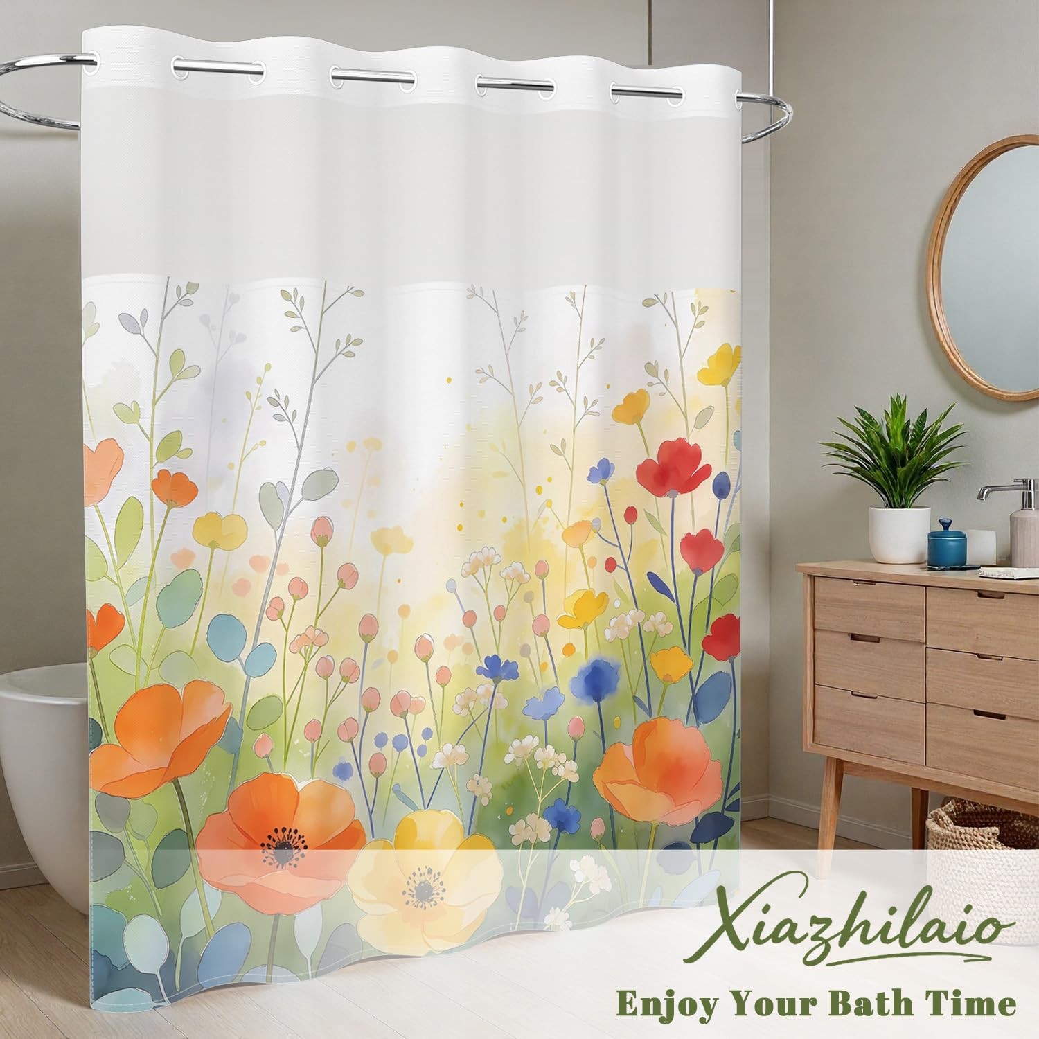 Custom Printed Bath Curtain — custom printed polyester bath curtain detail view