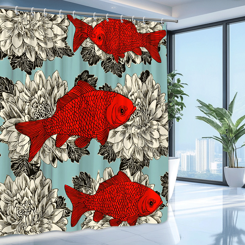 Custom Printed Bath Curtain — custom printed polyester bath curtain detail view