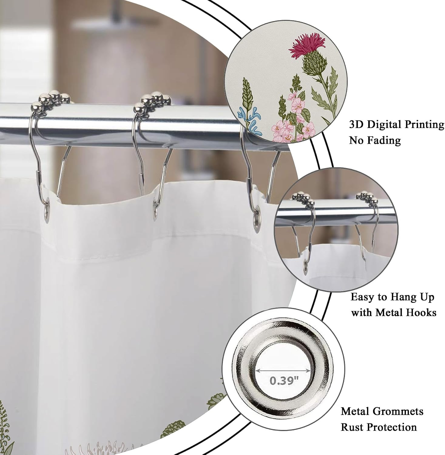 Custom Printed Bath Curtain — custom printed polyester bath curtain detail view