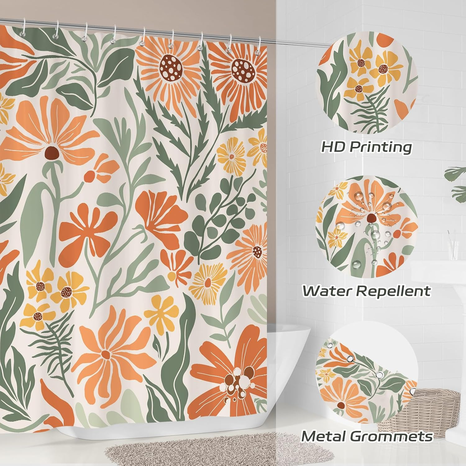 Custom Printed Bath Curtain — custom printed polyester bath curtain detail view