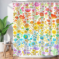 84 Inch Wide Watercolor Floral Shower Curtain Sets Boho 84"W*72"H, — custom printed polyester bath curtain