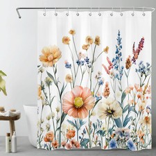 Rustic Yellow and Blue Flower Fall Floral Shower Curtain Set for Bathroom Decor — custom printed polyester bath curtain