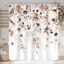Brown Floral Autumn Fall Tan Watercolor Bathroom Shower Curtain Set — custom printed polyester bath curtain