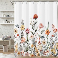 72x72 Inch Aesthetic Pink Red Leaf Floral Shower Curtain Watercolor Fabric Set — custom printed polyester bath curtain