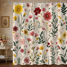 Boho Floral Shower Curtain, Wildflower Beige Botanical, 72X72 Inch — custom printed polyester bath curtain