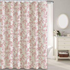 Extra Long Pink Shower Curtain Floral Cotton Linen Cottagecore 84x72 Inch — custom printed polyester bath curtain