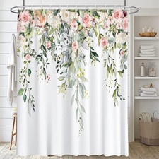 Green Eucalyptus Floral Shower Curtain for Bathroom Watercolor Foliage Leaves on — custom printed polyester bath curtain